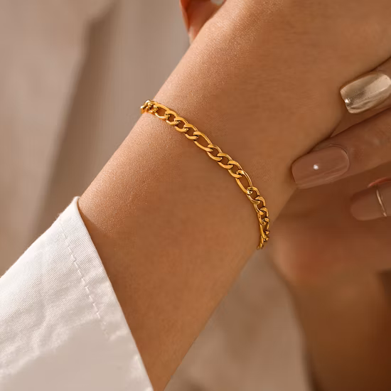 18K Gold Jewelry Fashion Stainless Steel Figaro Chain Bracelets