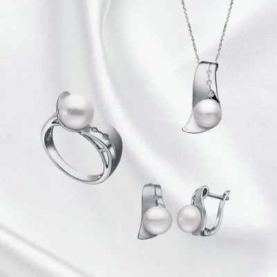 Set di gioielli in argento moda 925 con perla Fw e CZ
