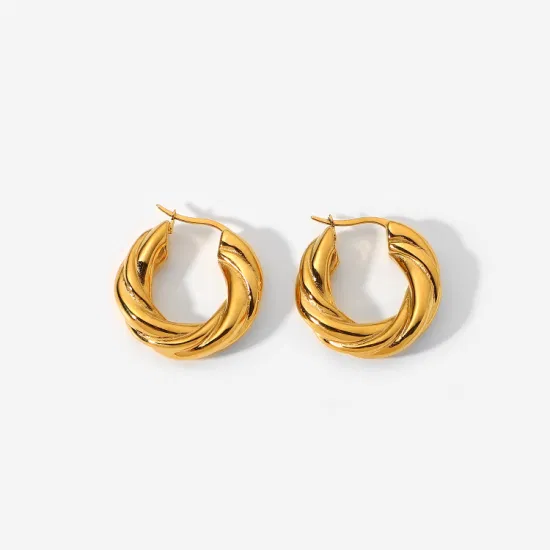 Produttore Orecchini di gioielli personalizzati, orecchini con motivo a spirale francese Orecchini a cerchio intrecciati in oro 18 carati, orecchini intrecciati