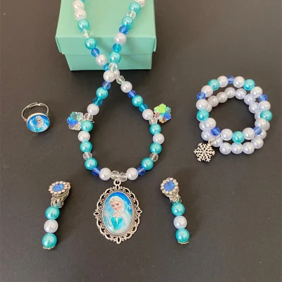 Set di braccialetti con collana di perle Disney per bambini, gioielli di moda